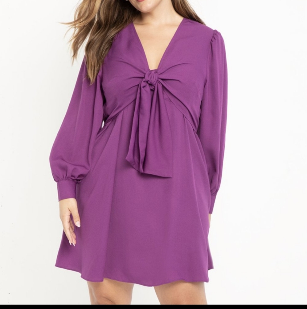 Eloquii Purple Lantern Sleeve Dress w/ Chest Tie
